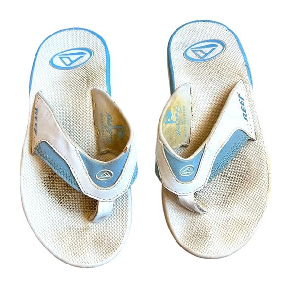 Reef Hidden Bottle Opener Flip Flops Women’s Size US 6 Blue & White - Picture 1 of 3